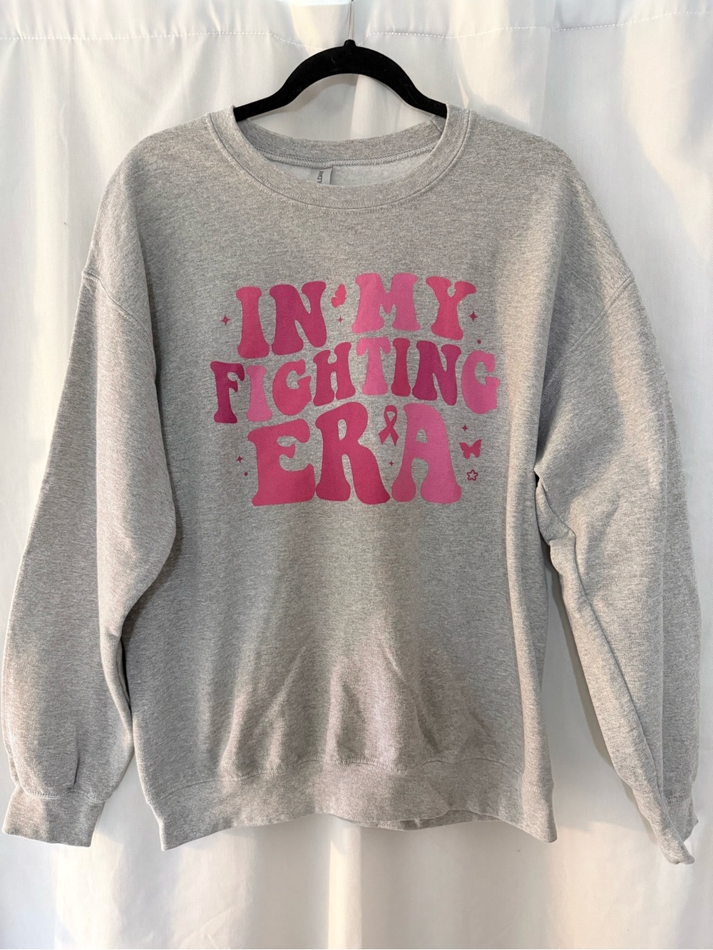Gildan Gray Sweatshirt with Pink Retro "In My Fighting Era" Print